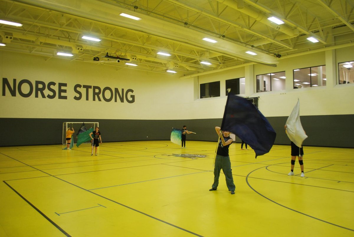 NKU Color Guard practicing in the MAC Gym over winter break.