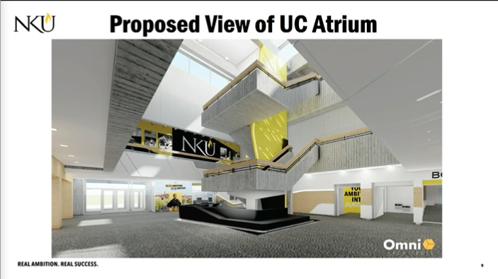 A view of what the newly-renovated University Center Atrium will look like.