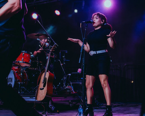 Stephanie Rosado performing on tour with Nate Smith in Piketon, Ohio. 