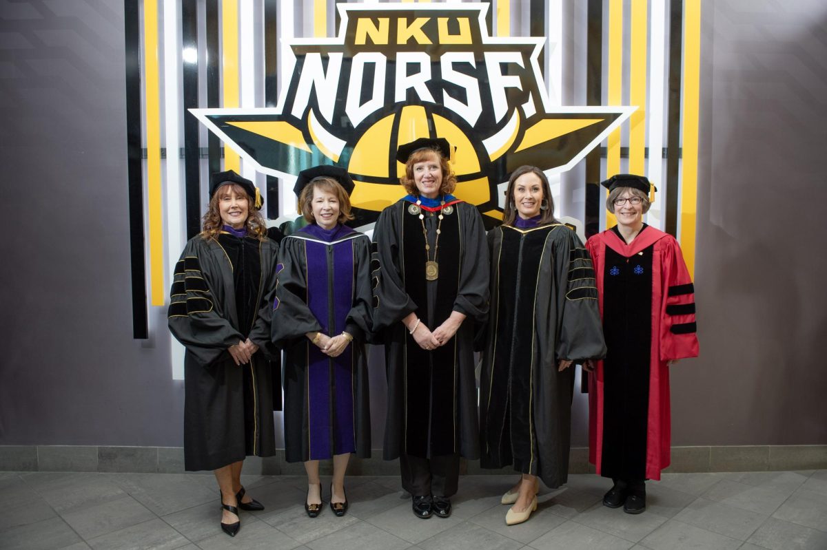 Lieutenant Governor Jacqueline Coleman stands to the left of NKU President Cady Short-Thompson. 