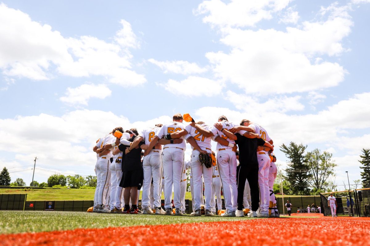 NKU players huddle up before their last regular season game.