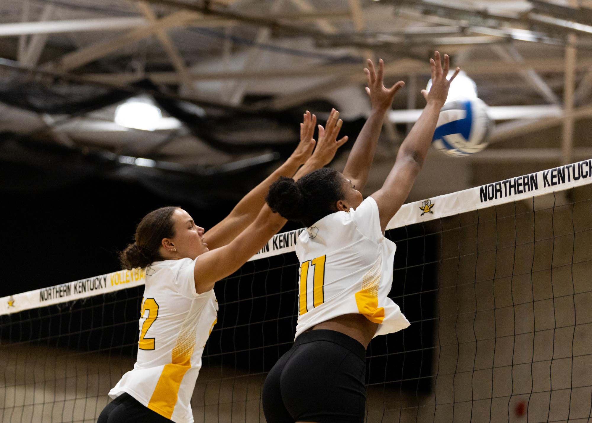 NKU’s defense, led by juniors Ivey Stockes and Sydney Bray, held strong at the net.