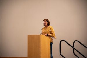 NKU President Cady Short-Thompson speaks at NKU family day 2024. She hosted her first town hall of the 2025–26 year on Sept. 23.