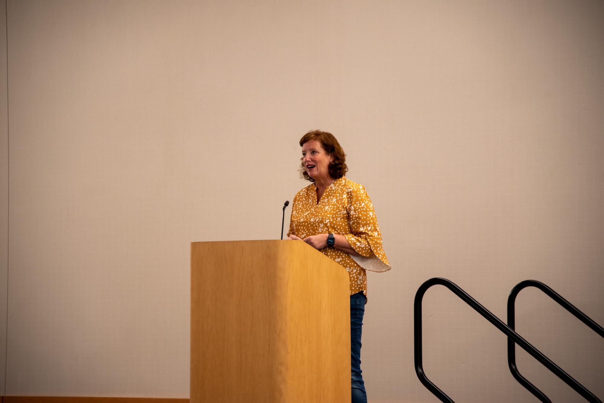 NKU President Cady Short-Thompson speaks at NKU family day 2024. She hosted her first town hall of the 2025–26 year on Sept. 23.