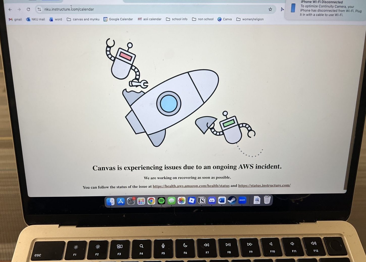 The message NKU students were met with when attempting to use canvas on Monday, Oct. 20. 