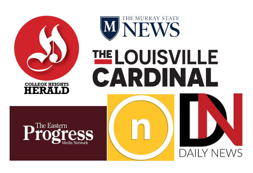 Logos of The College Heights Herald, Louisville Cardinal, Murray State News, The Northerner, Ball State Daily News and Eastern Progress.