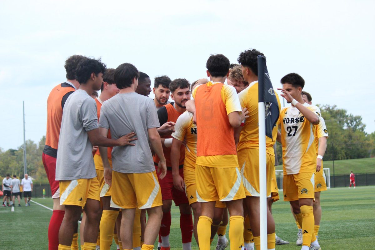  NKU celebrating its second goal of the day against IU-Indy. Jason Purks (17) scored in the 71st minute to put the Norse up 2-0. It was his first goal of the season.