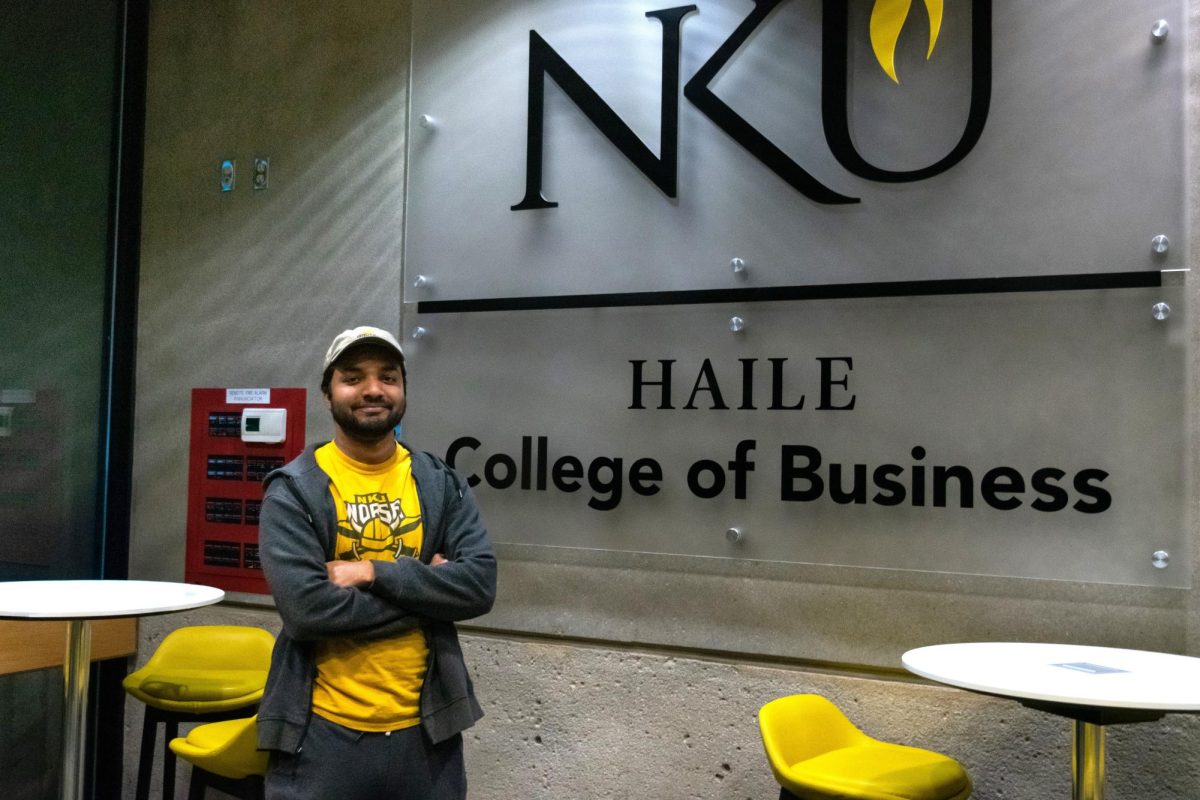 Investment Club President Jake Stokes stands in the Haile College of Business.
