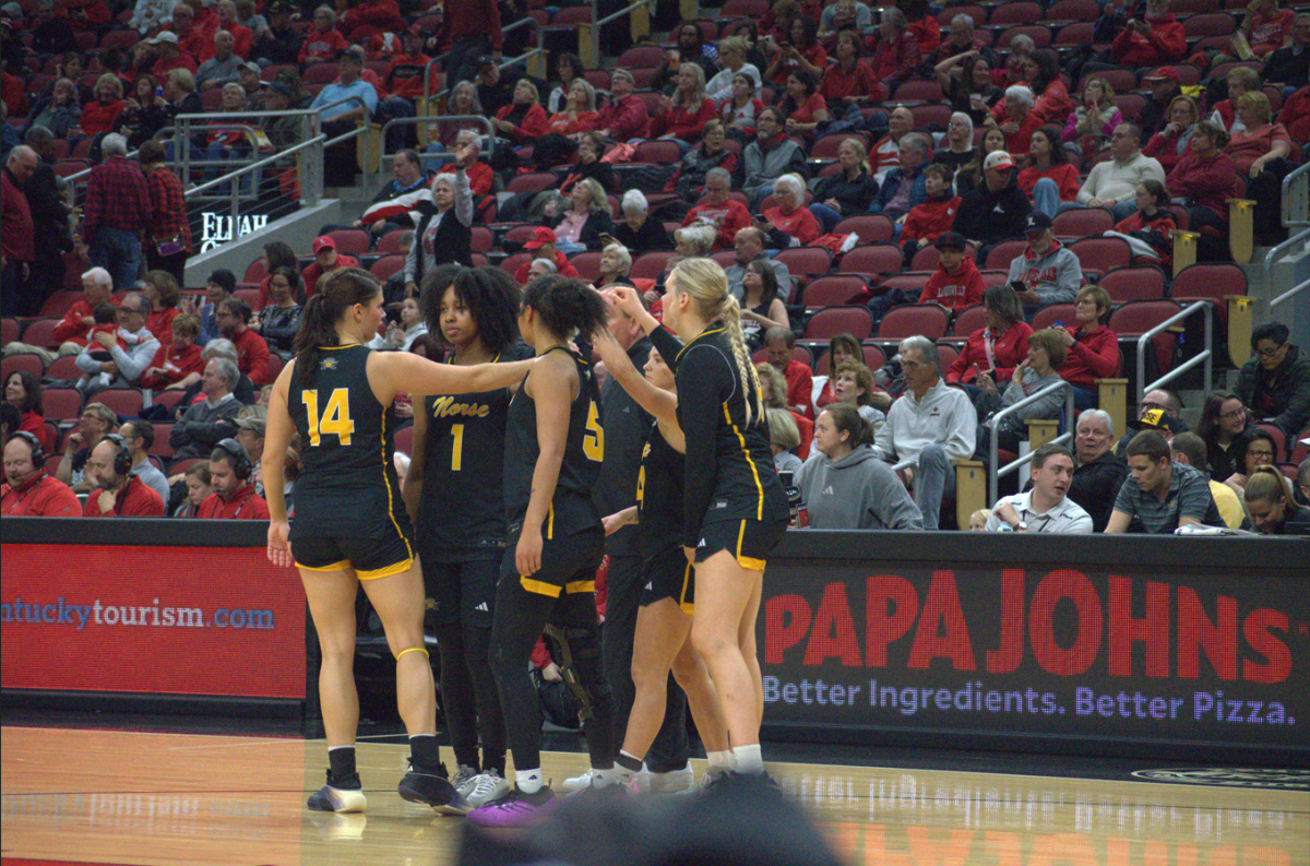 NKU women’s basketball team coming out of the half against Louisville. The team falls to 0-4 on the season with the loss against Butler.
