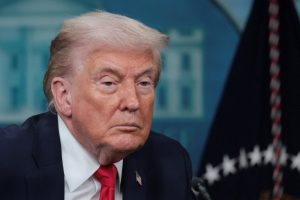U.S. President Donald Trump holds a press briefing at the White House, on the one-year mark into his second term in office, in Washington, D.C., U.S., January 20, 2026. REUTERS/Jessica Koscielniak