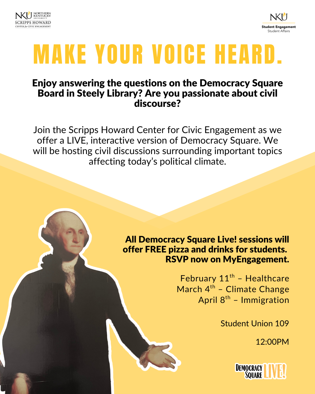 Event promotional poster for Scripps Howard Center Democracy Square Live events.
By: Scripps Howard Center for Civic Engagement  

