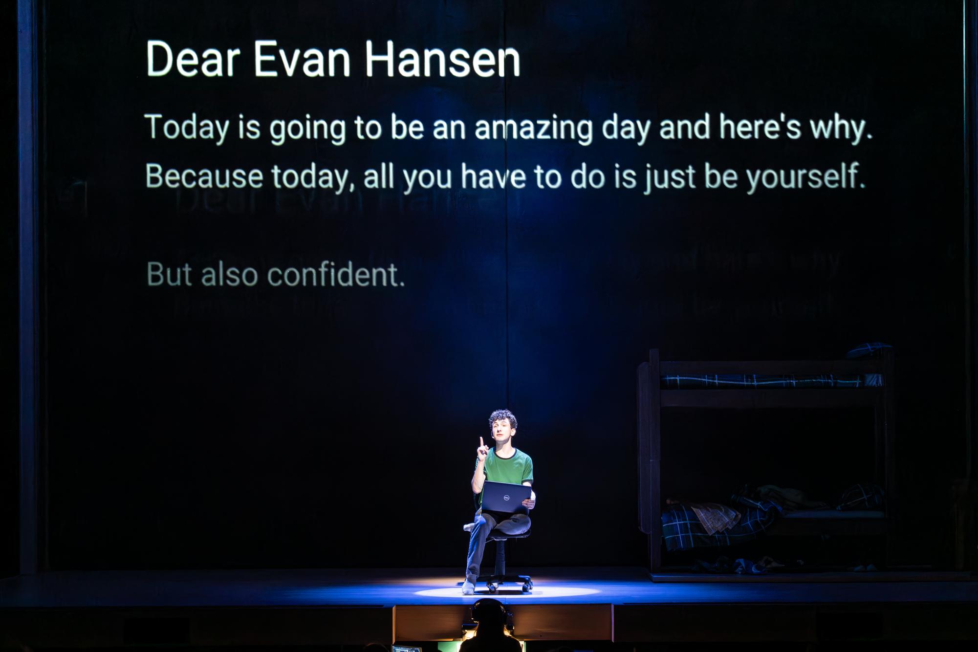 In “Dear Evan Hansen,” the protagonist writes himself therapeutic letters, with one ending up in the wrong hands. (Photo by Amy Nelson Photography)
