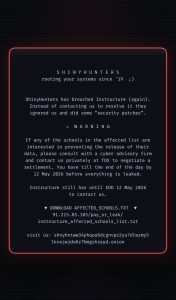 ShinyHunters statement that was shown on screen to all Canvas users.