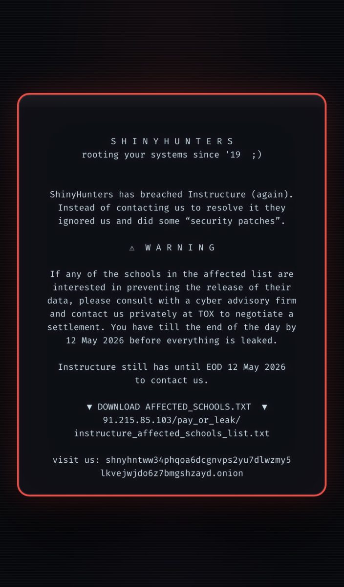 ShinyHunters statement that was shown on screen to all Canvas users.